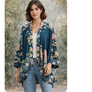 Johnny Was Cardi Timmie Print Floral Kimono Top NEW Plus Size 2X